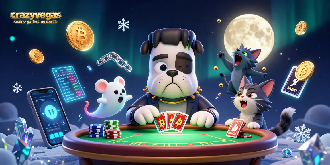 Join the fun with crazyvegas casino games Australia as a Frankenstein bulldog deals cards amid a spooky scene.